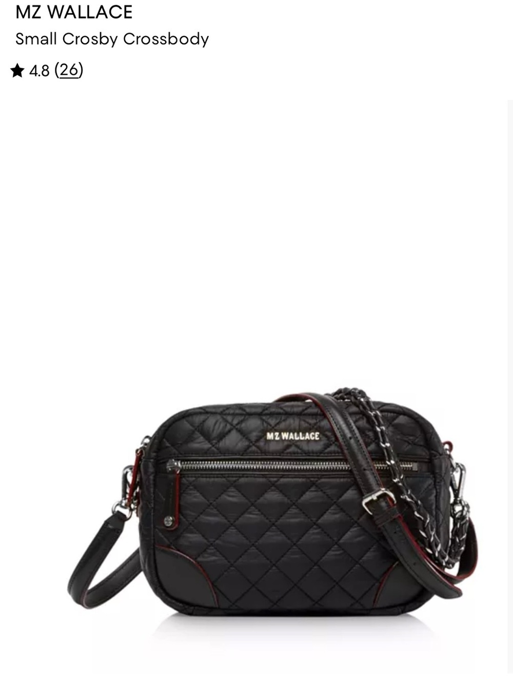 MZ WALLACE Small Crosby Black Quilted Nylon Bag with leather Trim